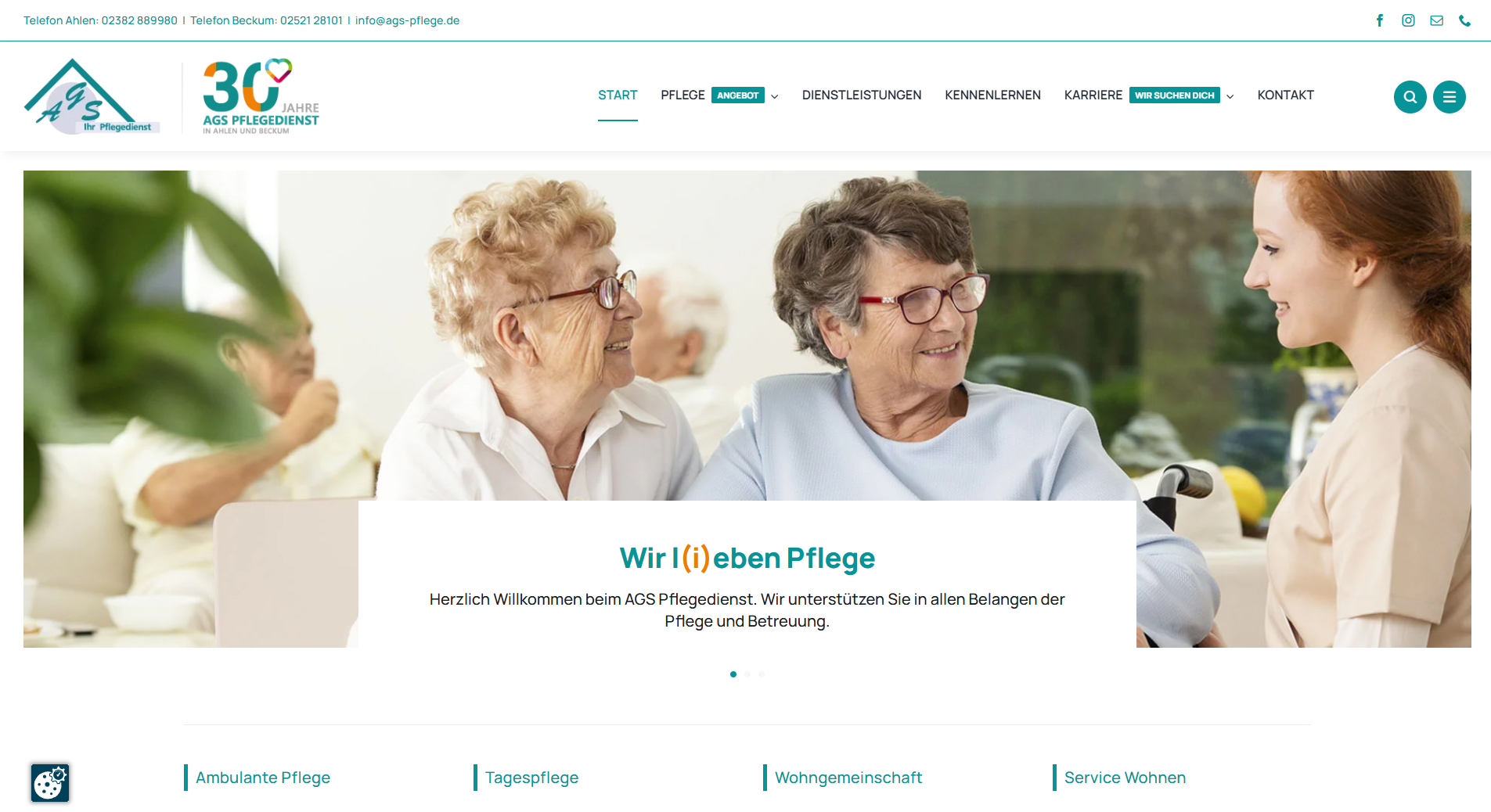 Screenshot der Webseite AGS Pflegedienst GmbH