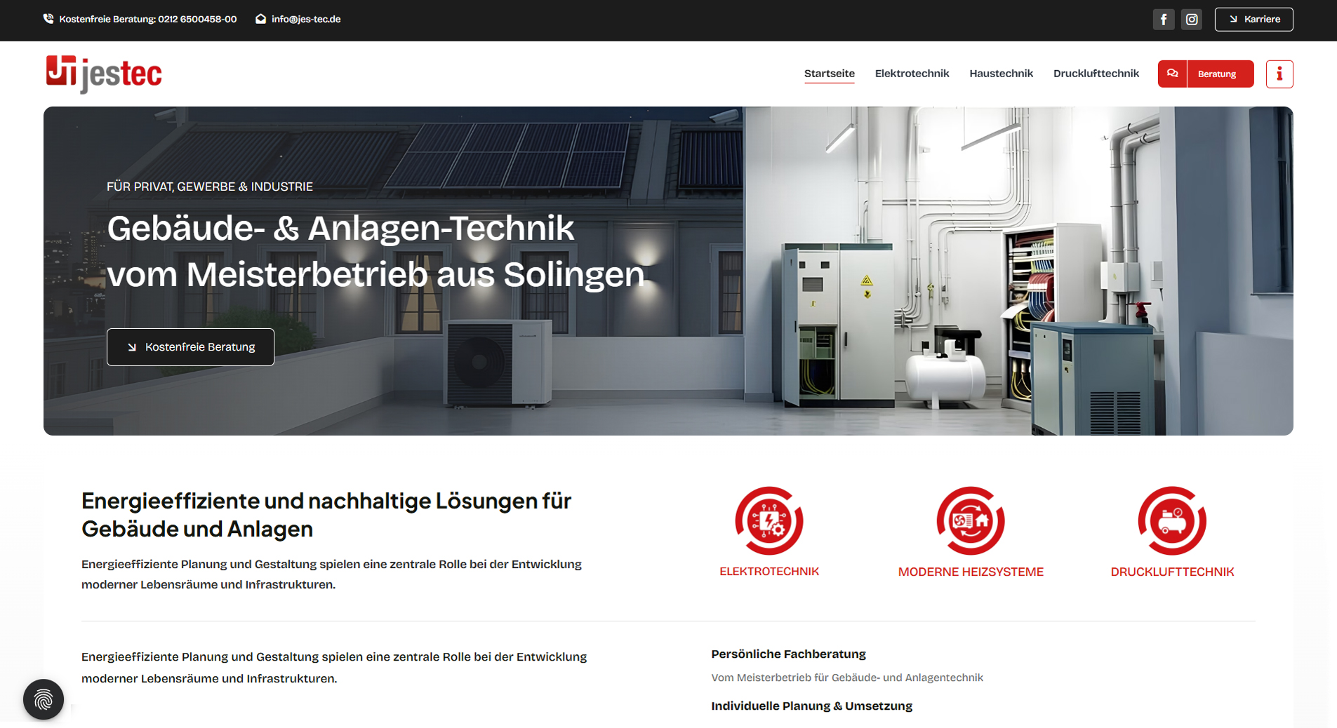 Screenshot der Webseite Jes-Tec GmbH